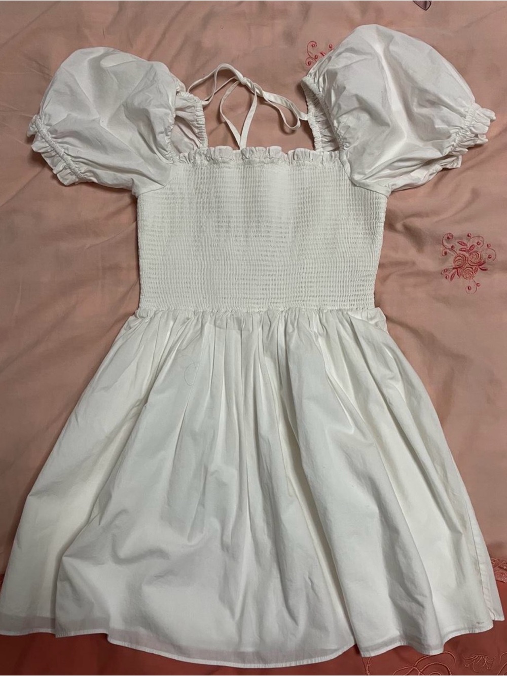 Aritzia White Puff Sleeve Smocked Sundress